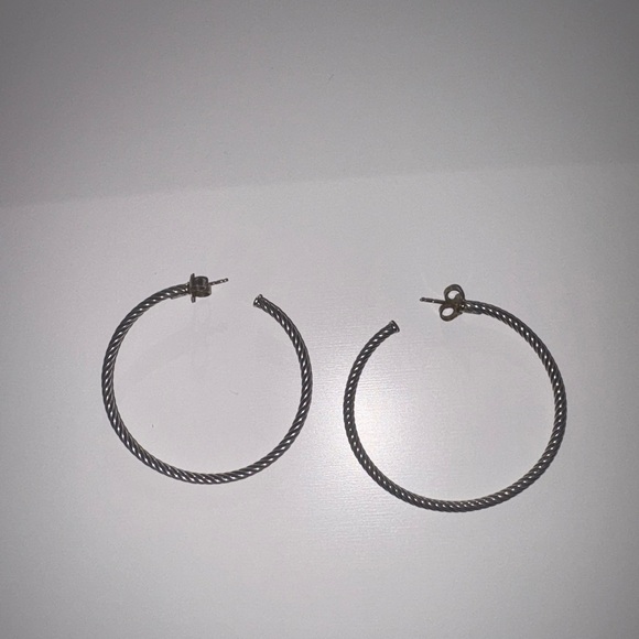 David Yurman Twisted Silver Hoop Earrings - Picture 6 of 7